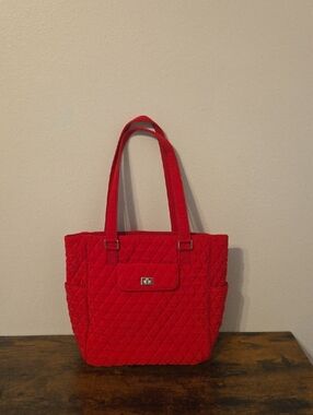 Vera Bradley Quilted Red Tote with Front Turn-Lock Pocket